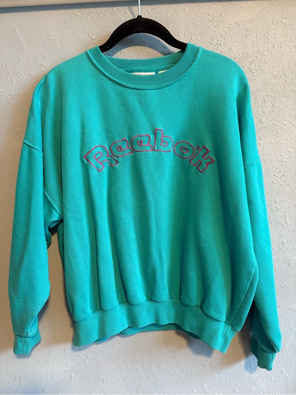 Vintage 1990 Reebok Teal Crewneck Sweatshirt with Purple Outline Logo